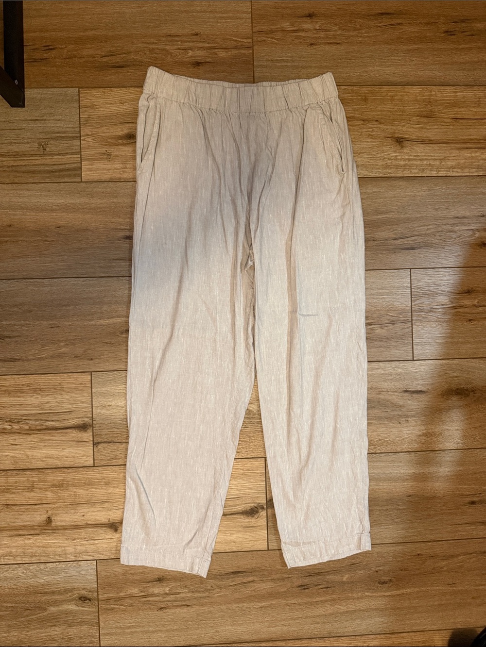 Light Beige Woman’s Casual Elastic-Waist Pants
